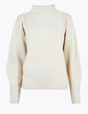 Ribbed Puff Sleeve Jumper with Wool Image 2 of 5