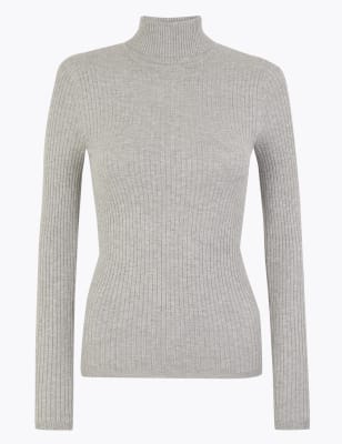 black ribbed polo neck jumper