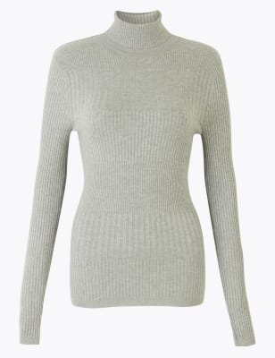 grey ribbed polo neck jumper