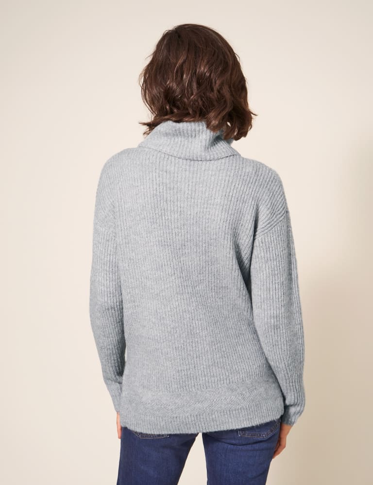 Ribbed Roll Neck Jumper with Wool White Stuff M S
