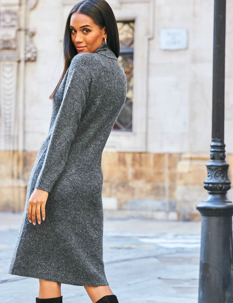 Grey Roll Neck Knit Sweater Dress