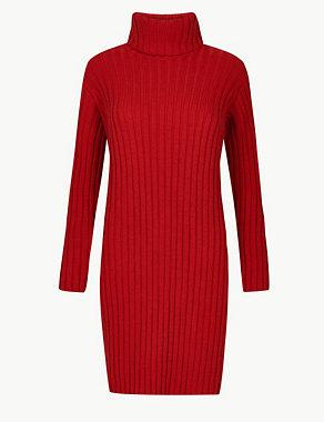 Ribbed Roll Neck Knitted Dress Image 2 of 5