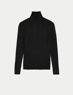 Mens ribbed 2024 polo neck jumpers