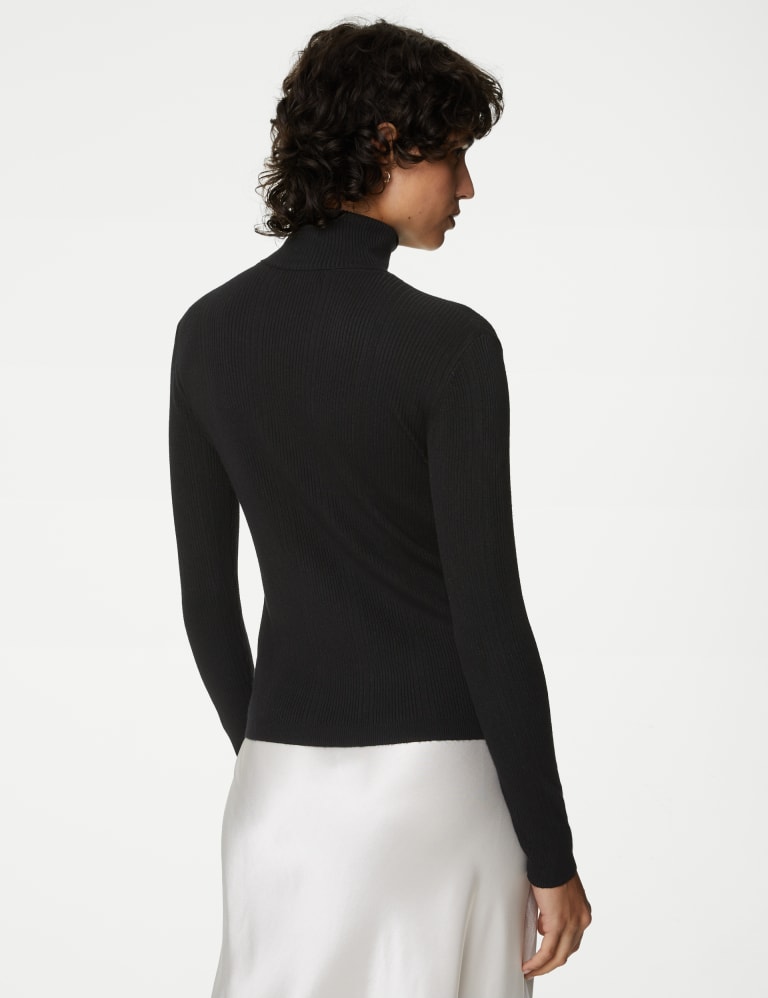 Ribbed Roll Neck Knitted Top