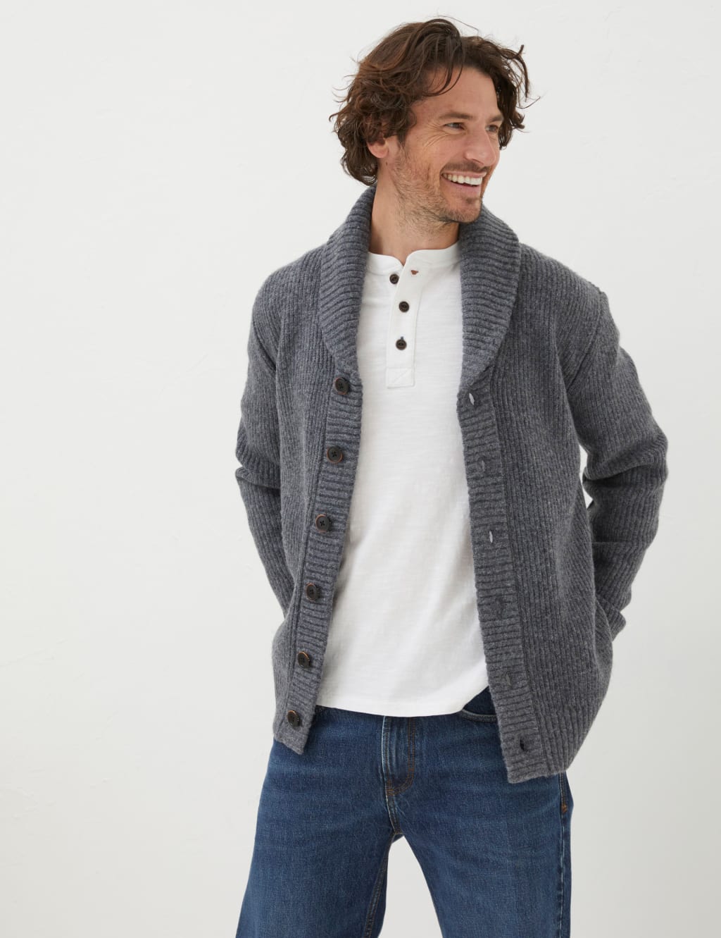 Ribbed shawl clearance cardigan sweater