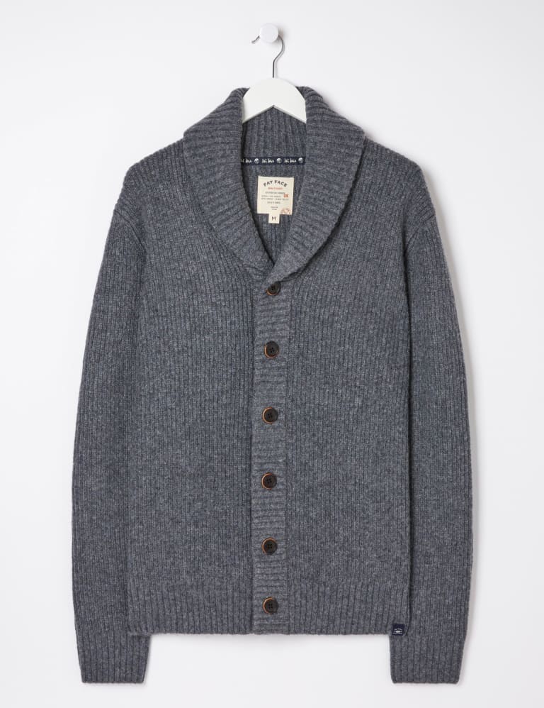 Grey Lambswool Shawl Collar Cardigan