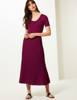 Ribbed Short Sleeve Knitted Dress M S Collection M S