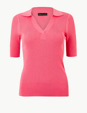 Ribbed Short Sleeve Knitted Top Image 2 of 5