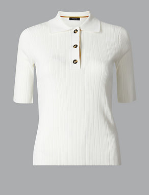Ribbed Short Sleeve Knitted Top Image 2 of 4