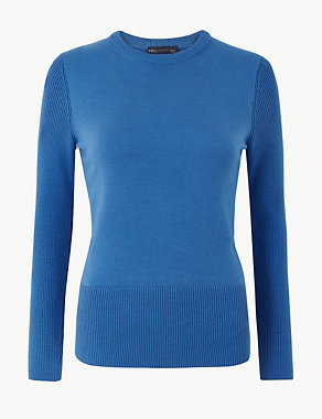 Ribbed Sleeve Round Neck Jumper Image 2 of 4