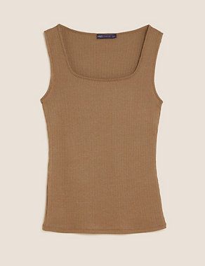 Ribbed Square Neck Fitted Vest Top Image 2 of 5