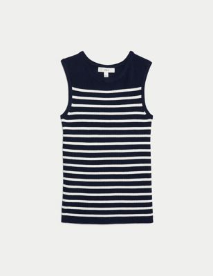 Ribbed Striped Crew Neck Knitted Vest Image 2 of 6