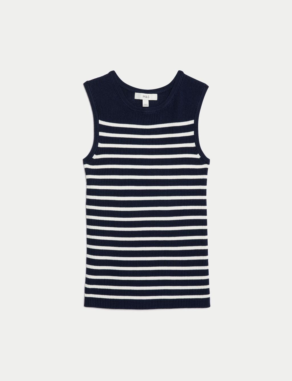 Ribbed Striped Crew Neck Knitted Vest 1 of 6