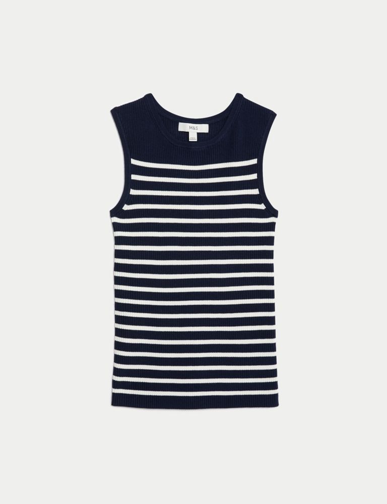 Ribbed Striped Crew Neck Knitted Vest 2 of 6