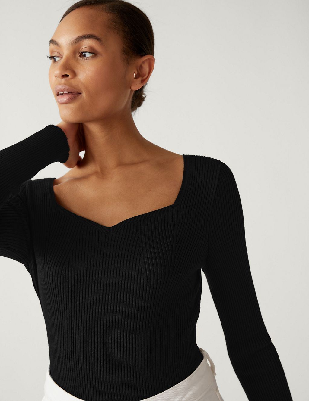 Ribbed Sweetheart Neck Jumper | M&S Collection | M&S