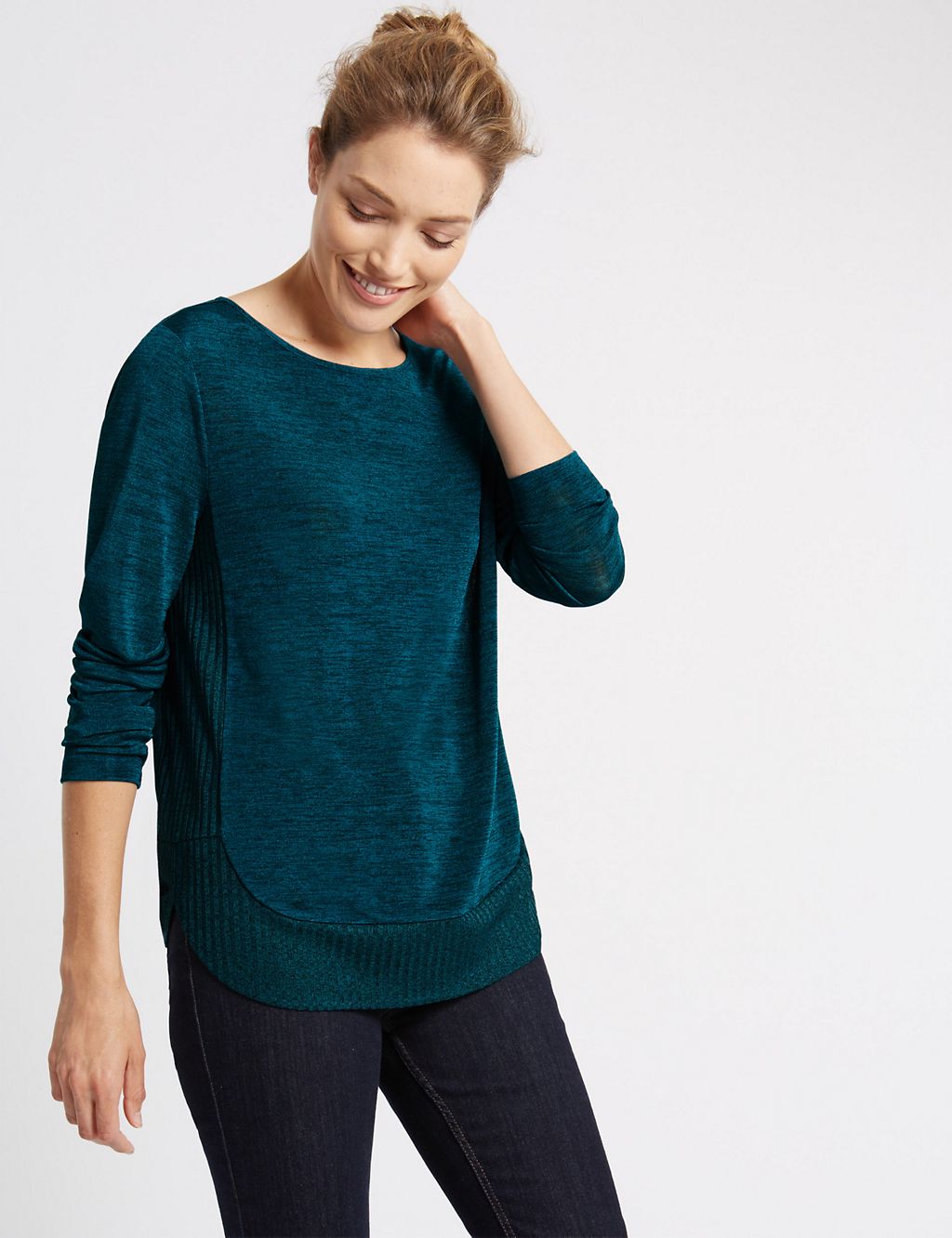 Ribbed Trim Long Sleeve Jersey Top 3 of 4