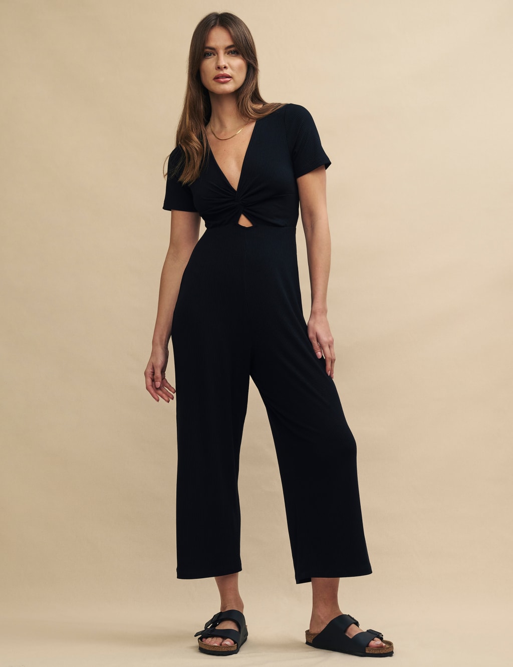 Ribbed V Neck Cropped Jumpsuit Nobody s Child M S