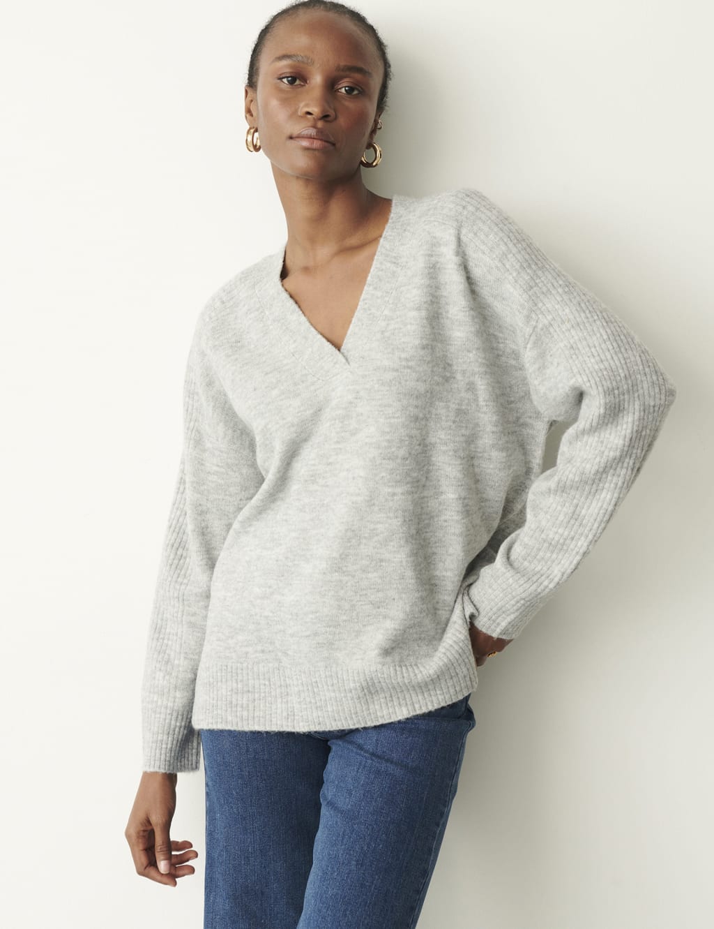 Ribbed V-Neck Relaxed Jumper, Finery London