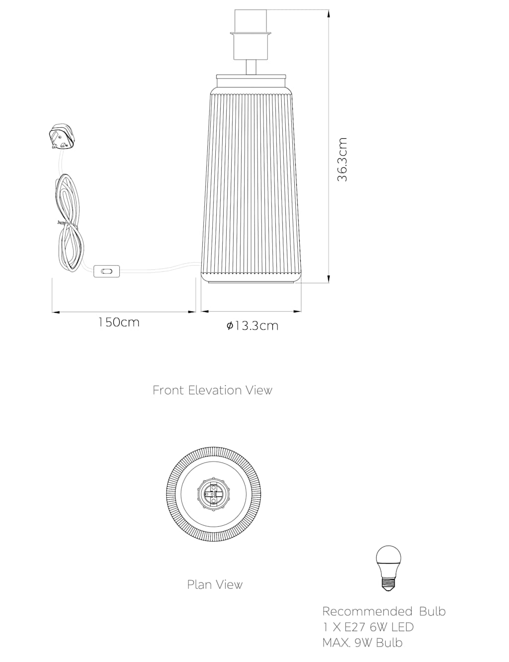 Ridged Glass Table Lamp Base 6 of 6