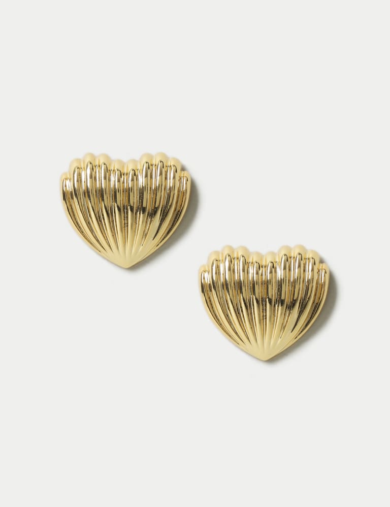 Ridged Heart Stud Earrings 1 of 2