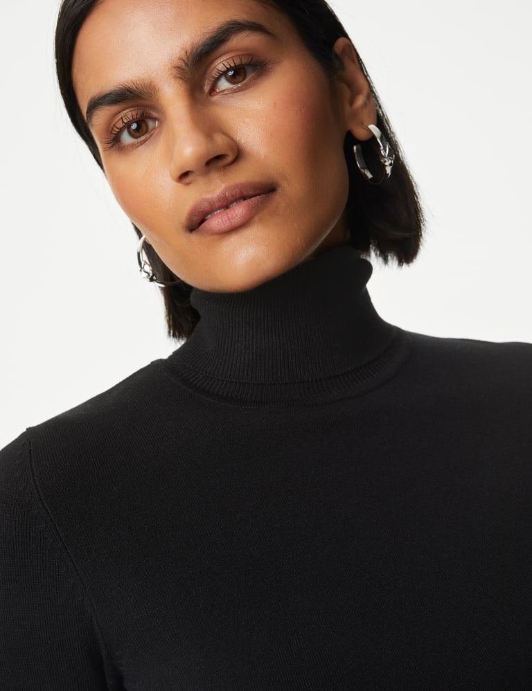 Fitted roll outlet neck jumper