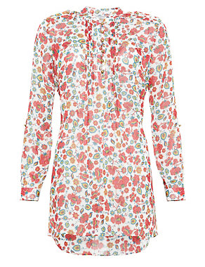 Roll Up Sleeve Crinkle Effect Floral Tunic Image 2 of 6