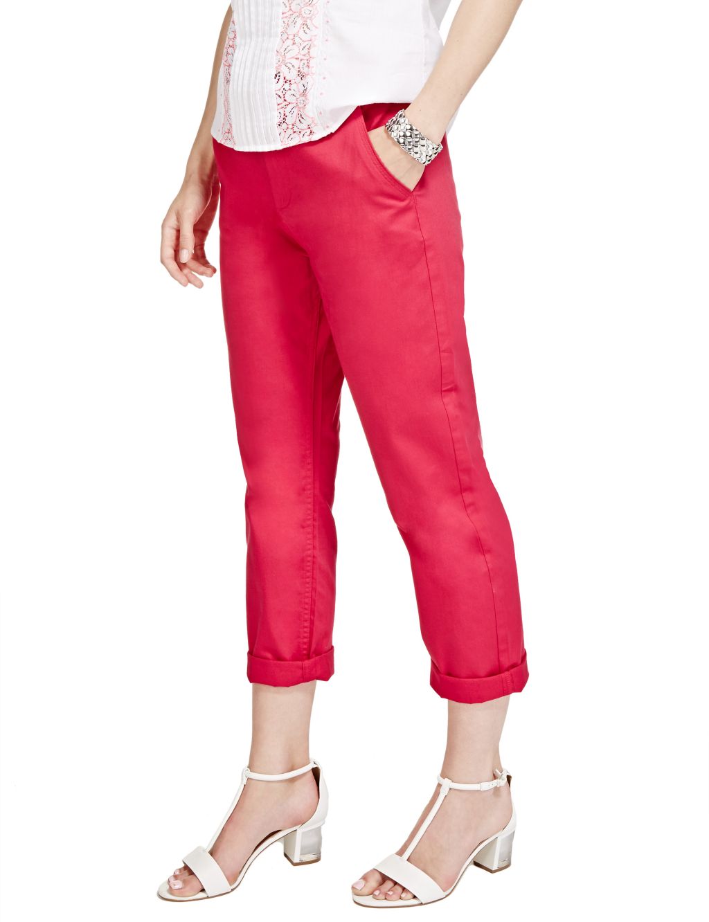 Roma Rise Cotton Rich Cropped Chinos with Belt 2 of 4