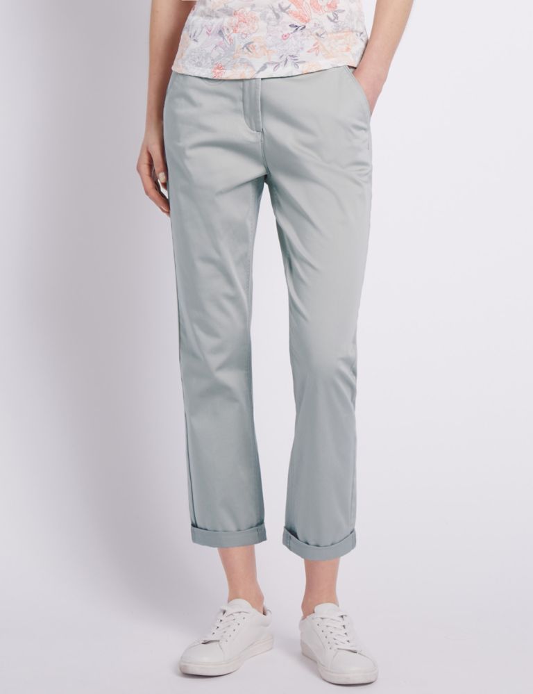 Roma Rise Cotton Rich Cropped Straight Leg Trousers 1 of 3