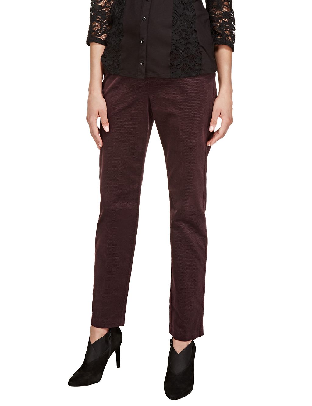 Roma Rise Cotton Rich Jacquard Tapered Leg Trousers 2 of 4