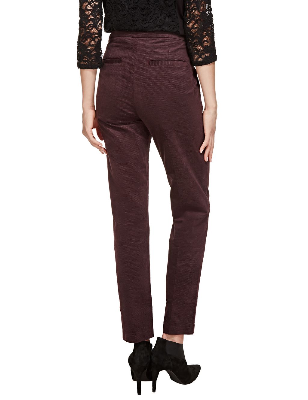 Roma Rise Cotton Rich Jacquard Tapered Leg Trousers 4 of 4