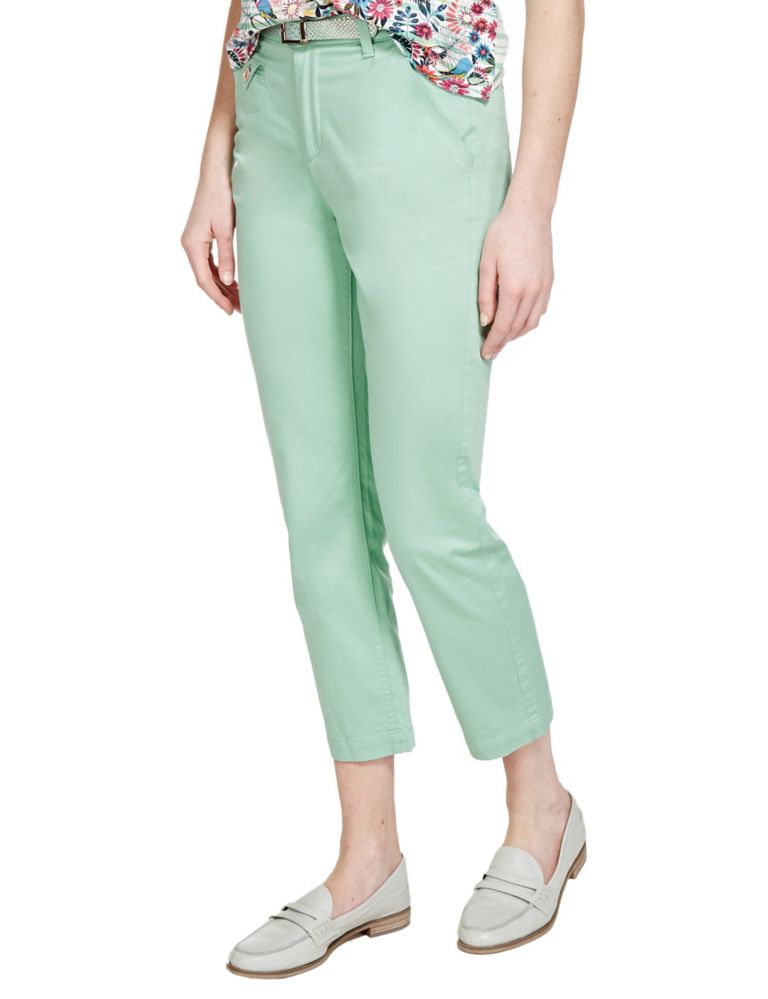 Roma Rise Cotton Rich Straight Leg Cropped Trousers with Belt 1 of 4