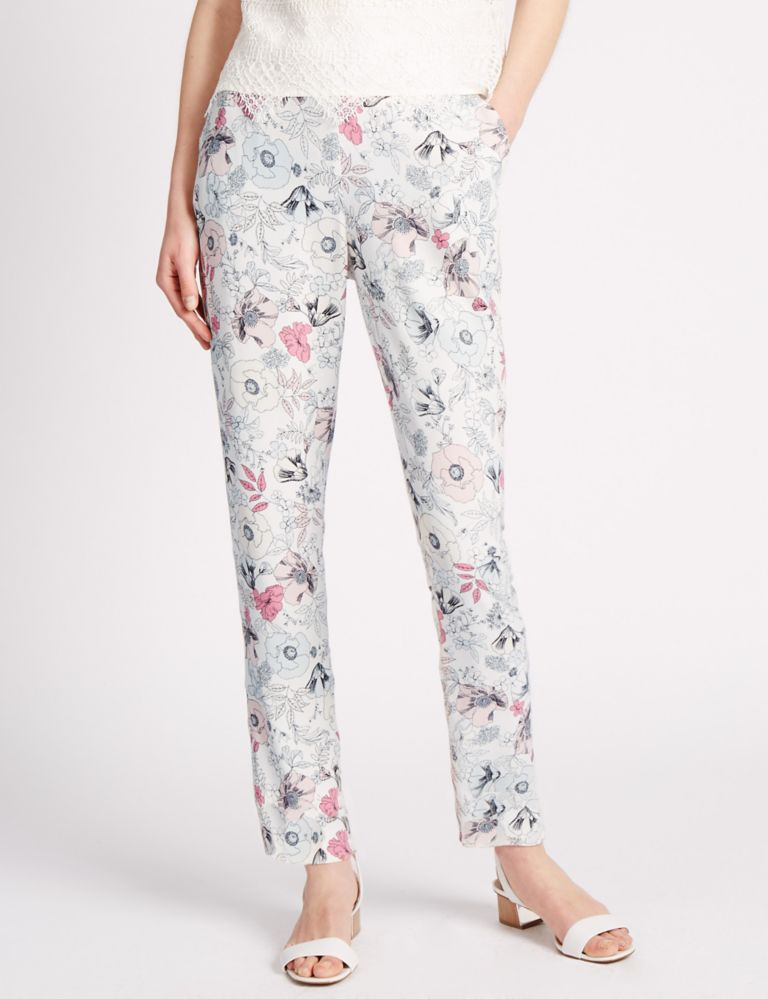 Roma Rise Floral Tapered Leg Trousers 1 of 3
