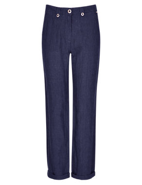 Roma Rise Pure Linen Straight Leg Trousers Image 2 of 3