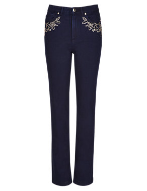 Roma Rise Straight Leg Floral Embellished Jeans Image 2 of 4