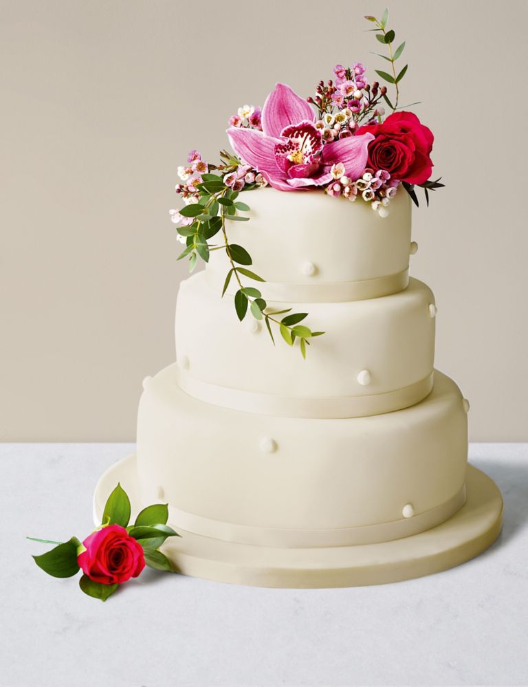 Romantic Pearl Wedding Cake with Ivory Icing - Sponge (Serves 140) Last order date 26th March 1 of 6