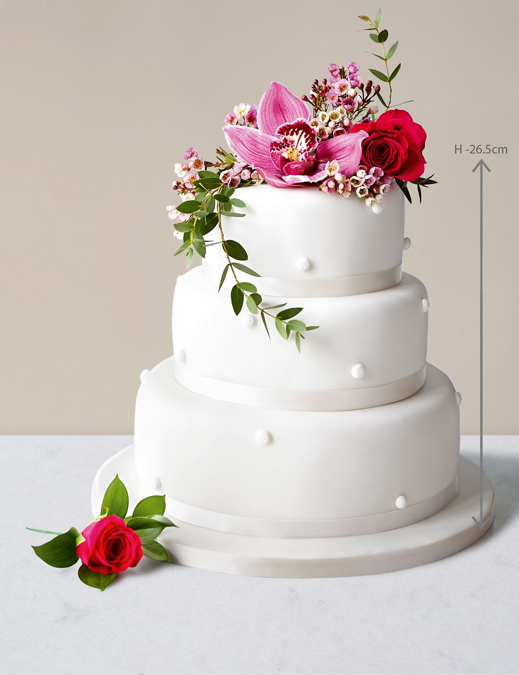 Romantic Pearl Wedding Cake with White Icing – Assorted Flavours (Serves 150) Last order date 26th March 5 of 6