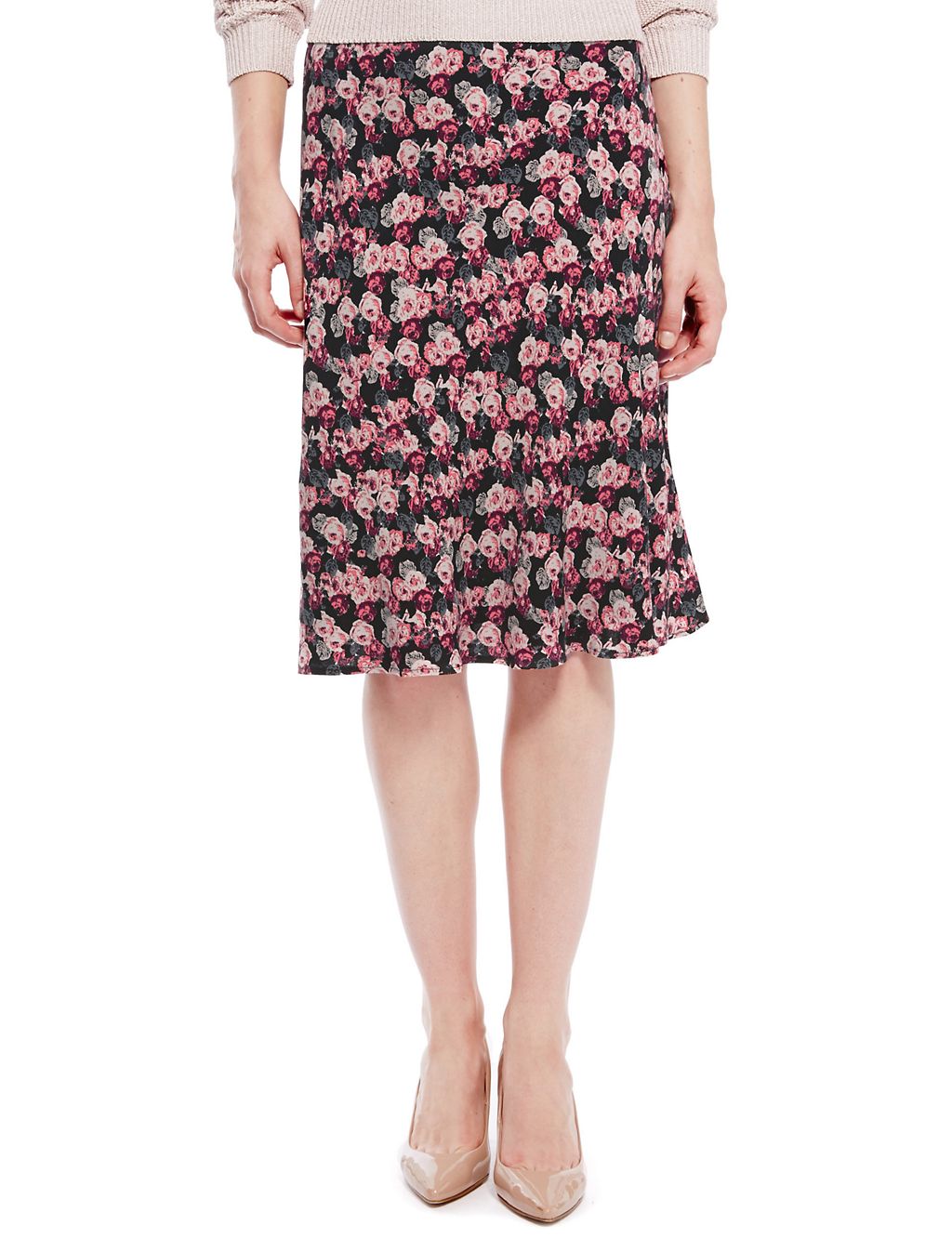 Rose Bud Print Knee Length Skirt 2 of 4