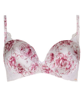 Rose Lace Padded Plunge Bra A-E with Silk Image 2 of 4