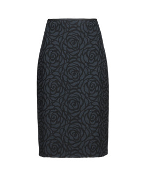Rose Print Jacquard A-Line Skirt with Wool Image 2 of 4