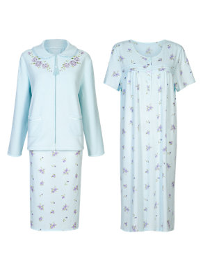 Rose Print Nightdress & Embroidered Bed Jacket Set Image 2 of 6