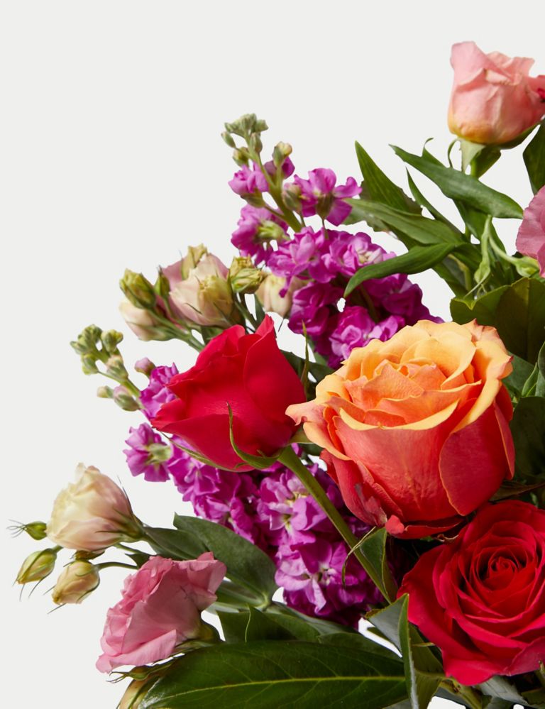 Roses, Lisianthus & Stock Bright Bouquet With Caramel collection 4 of 6