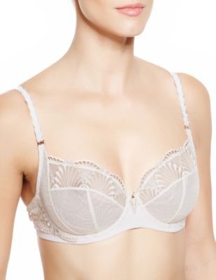 M&S AUTOGRAPH SWISS EMBROIDERY FISHNET DETAIL NON WIRED BRALETTE