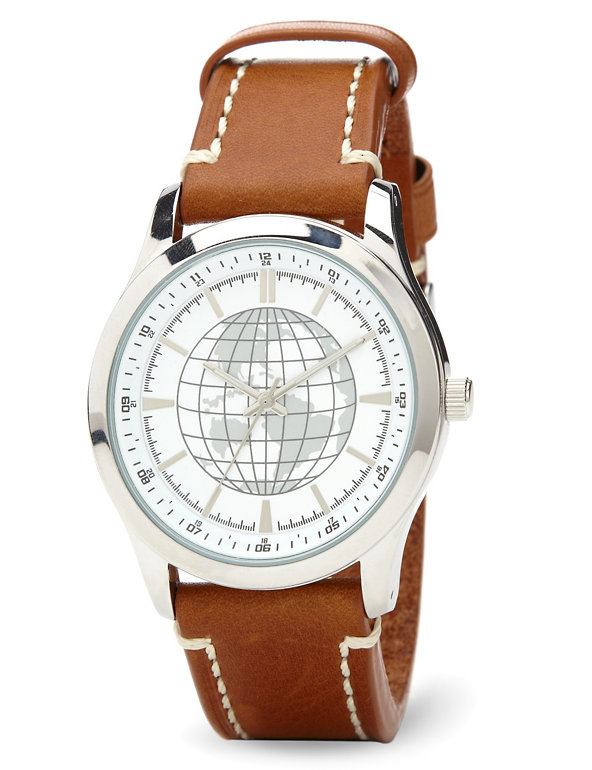 Round Face Analogue Atlas Leather Strap Watch Image 1 of 1