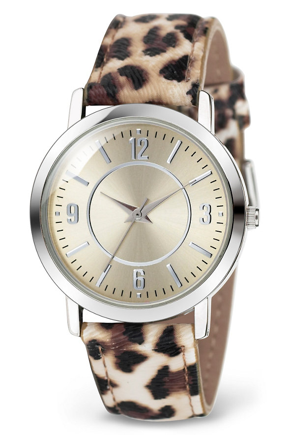 Round Face Faux Leopard Skin Print Analogue Watch Image 1 of 1