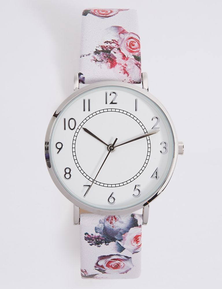Round Face Floral Strap Watch 2 of 5