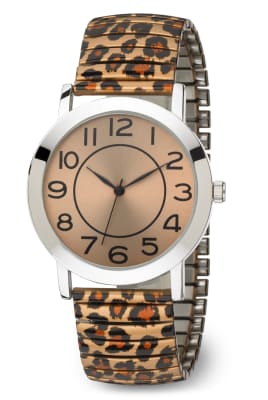 Round Face Leopard Print Expandable Strap Watch M S Collection M S