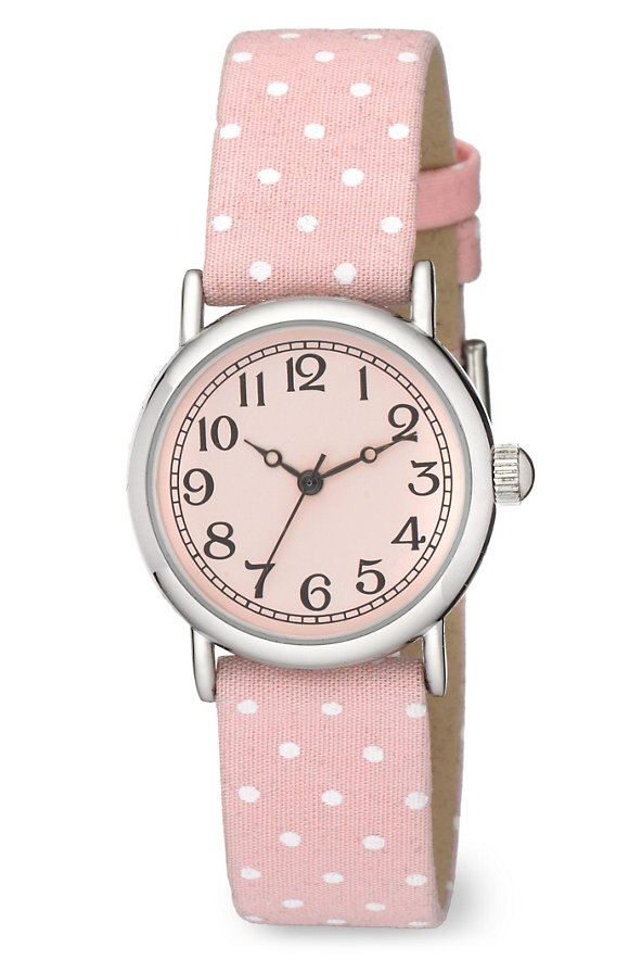 Round Face Polka Dot Print Strap Watch Image 1 of 1