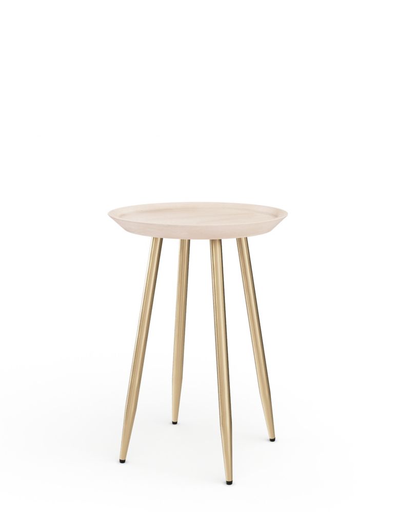 Round Mango Wood and Brass Side Table 2 of 7