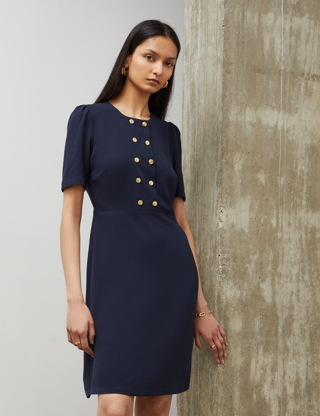 Round Neck Button Detail Mini Shift Dress | Finery London | M&S