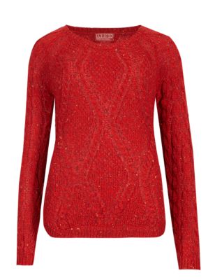 Round Neck Cable Knit Flecked Jumper Image 2 of 4